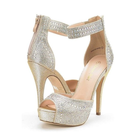 New Dream Pairs Platform Gladiator Stiletto 10 Gold Shine Glitter Shiny  Heel 5” - Picture 2 of 8